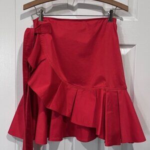 Alexis Pleated Ruffle Wrap Mini Skirt in Red